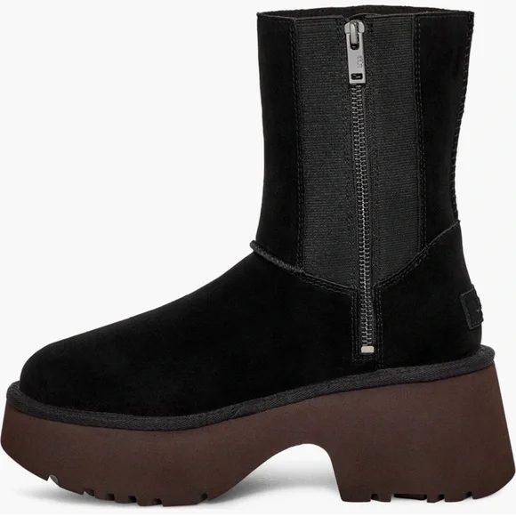 UGG Women's new heights Black Suede Heeled Boots - Picture 4 of 9